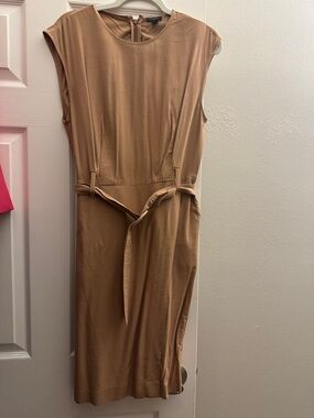 Ann Taylor Camel Sleeveless Midi Dress with Waist Tie